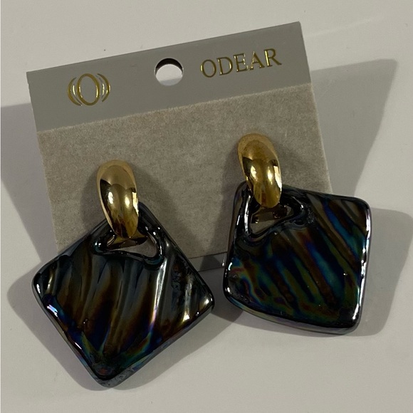 NWT ODEAR Gold and Iridescent Earrings - Picture 2 of 3